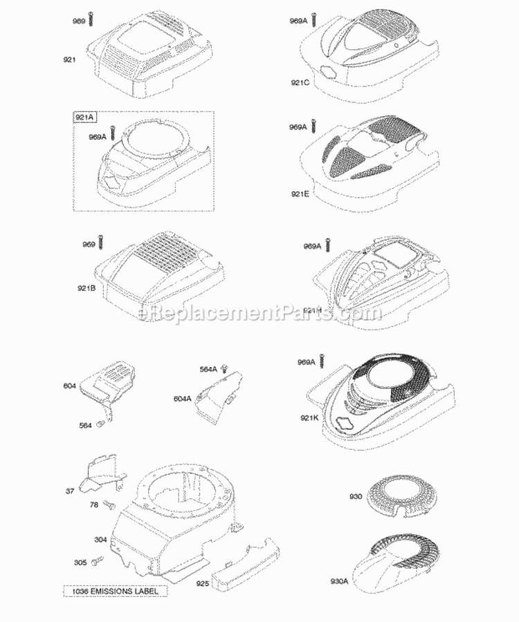 Blower HousingShrouds Diagram and Parts List for  Briggs and Stratton Engine
